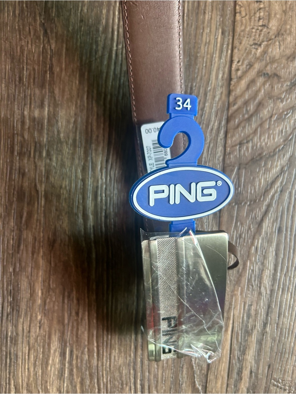 PING Brown Leather Belt with Brushed Silver Buckle - Golf Size 34